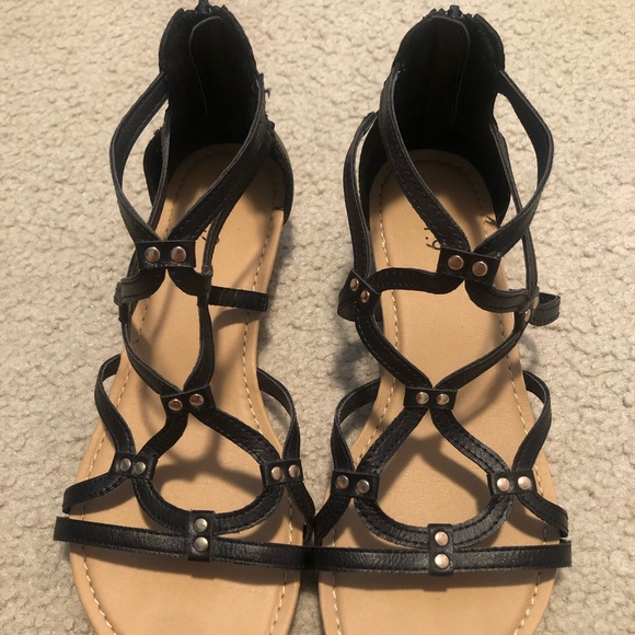 Black and Gold Strappy Sandals - Picture 1 of 2